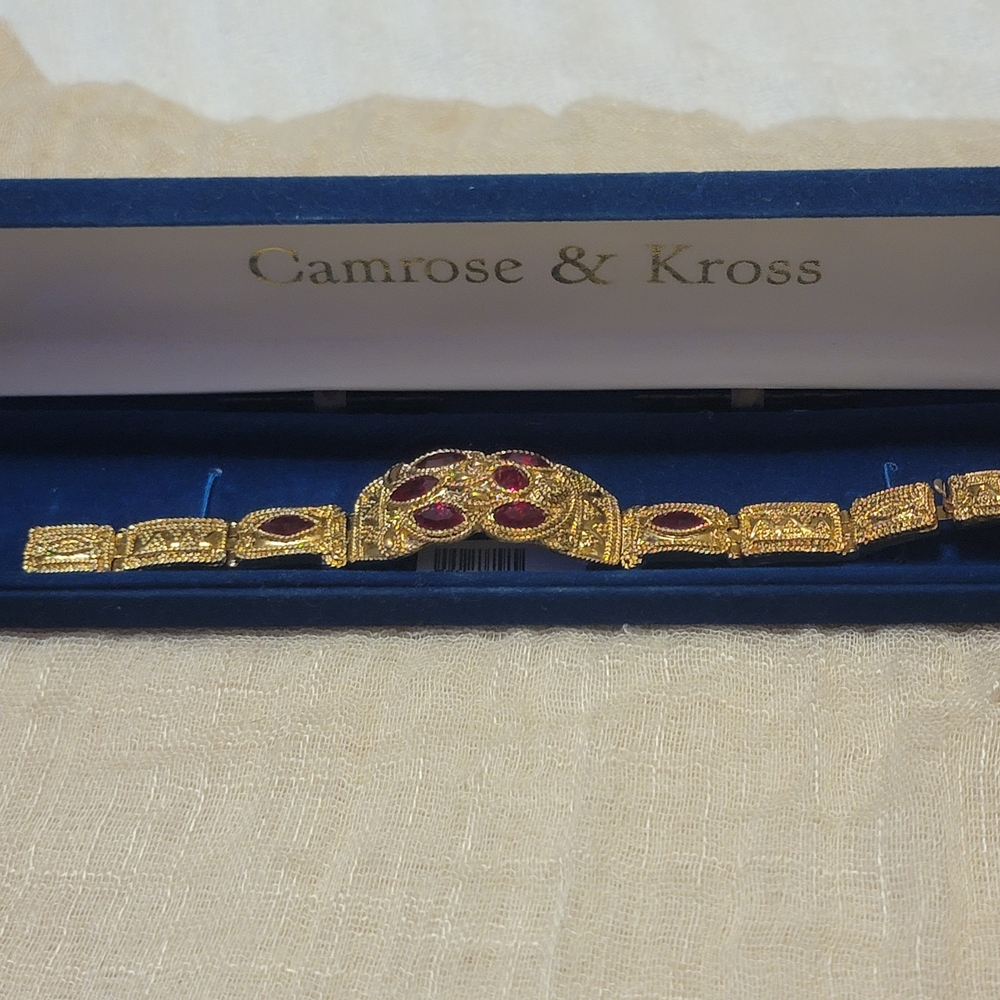 Rare Find Vintage JBK Gold-Tone Bracelet With Red Gemstones Camrose & Kross